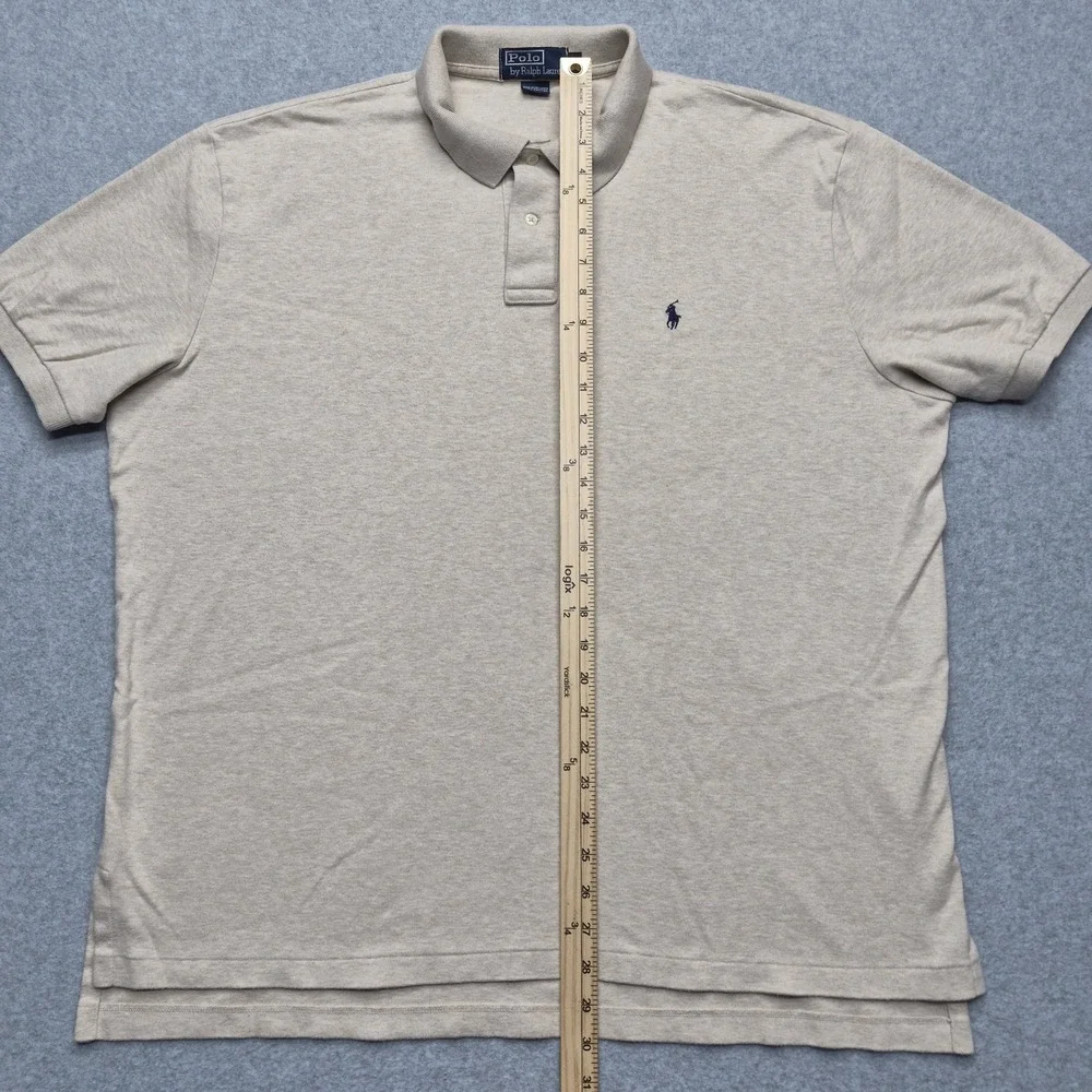 Polo Ralph Lauren Shirt Mens XL Beige Heather Pique Mesh Short Sleeve Pony Prep